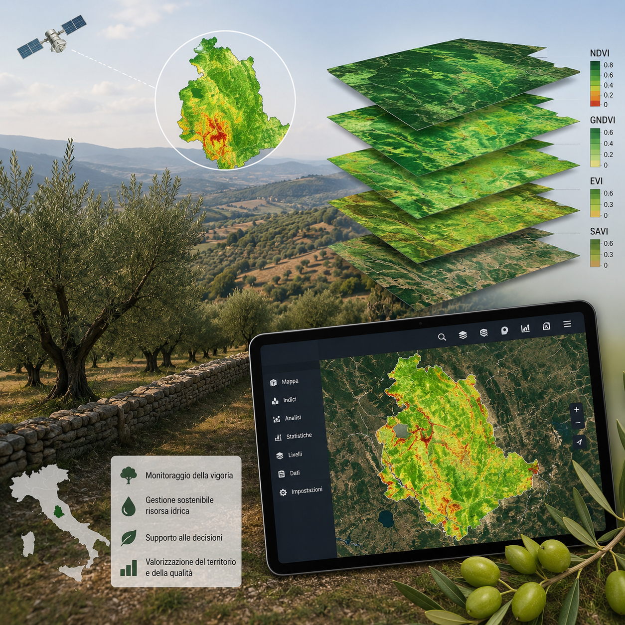 Bando per borsa di studio per attività di ricerca per “Indici vegetazionali e sistemi informativi  geografici per l’olivicoltura tradizionale umbra”